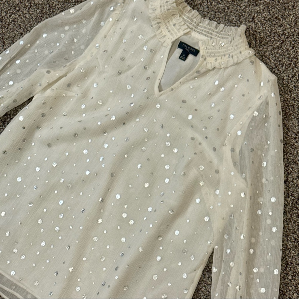 Talbots Ivory Sheer Blouse with Metallic Dot Detail - Picture 3 of 7